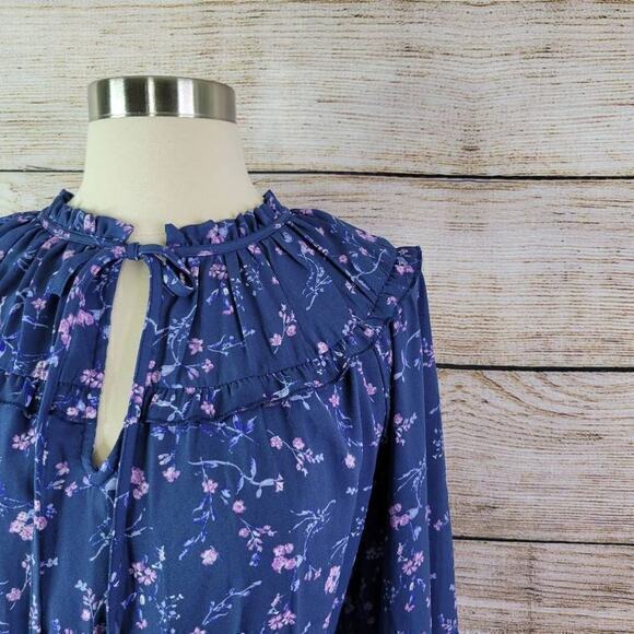 Collective‎ Concepts Women Midi Dress Floral Print Long Sleeve Blue Medium NWT - Picture 3 of 8